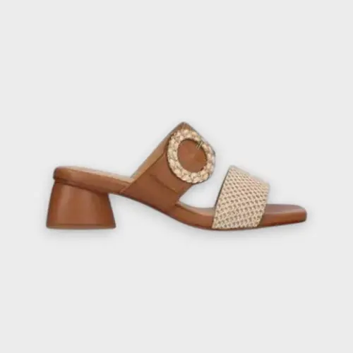 Claquettes camel Clarisse02 Textile-Cuir - MLV Portuguese Shoes