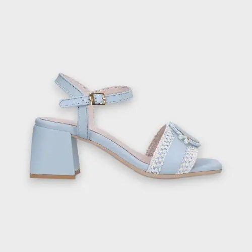 Sandale Bleue Cristiana01Textile-Cuir - MLV Portuguese Shoes